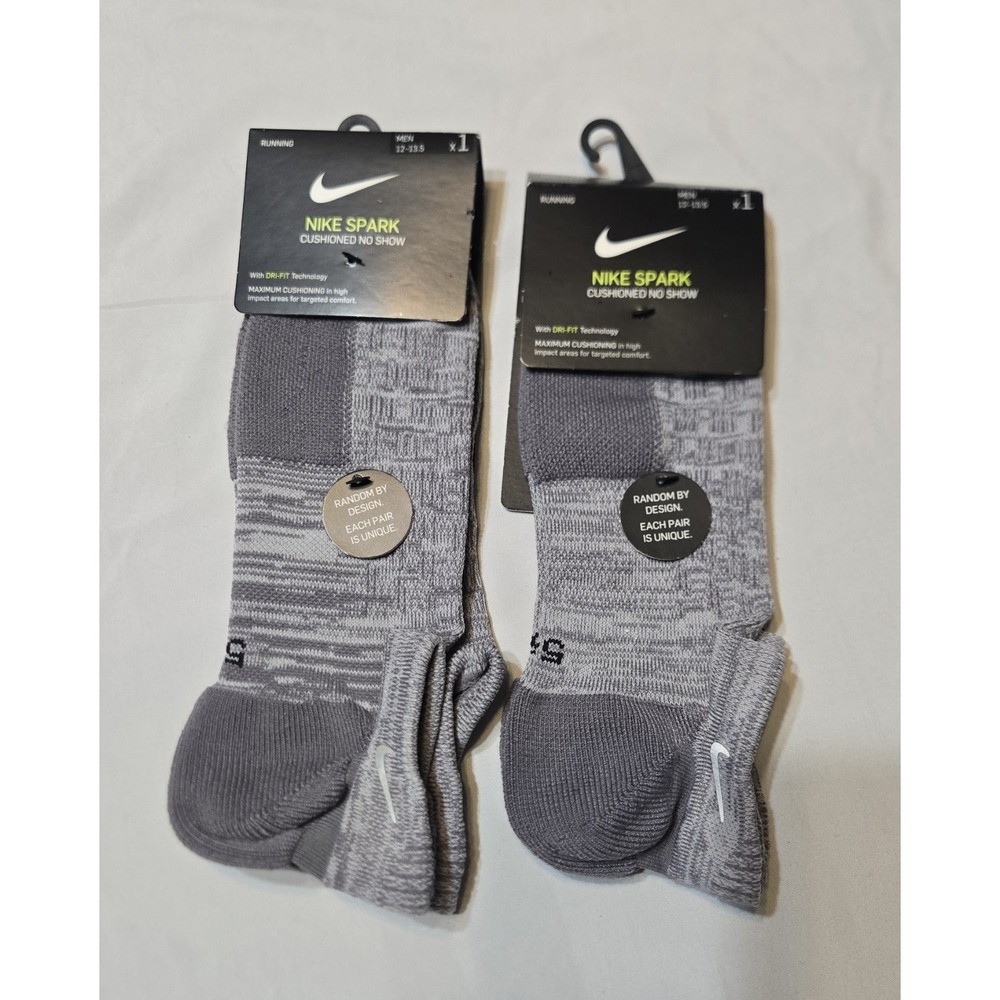 2 Pairs Of Nike Spark Cushioned No Show Running Socks Mens 12-13.5 Gray NWT